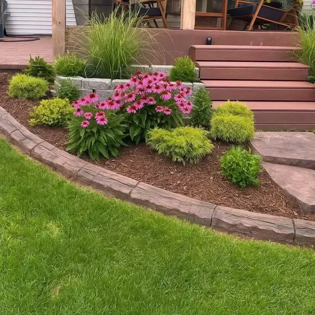 Curved landscape curbing around garden bed Curved landscape curbing around garden bed